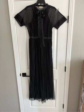 Sheer Black Lace Maxi Dress with Tie Neck worn once